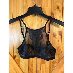 Victoria's Secret Black High Neck Floral Lace Mesh Bralette Size Small (5072)